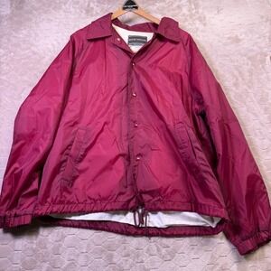 VTG 90s David Taylor Burgundy Nylon Mens Lg Windbreaker Jacket Button Up